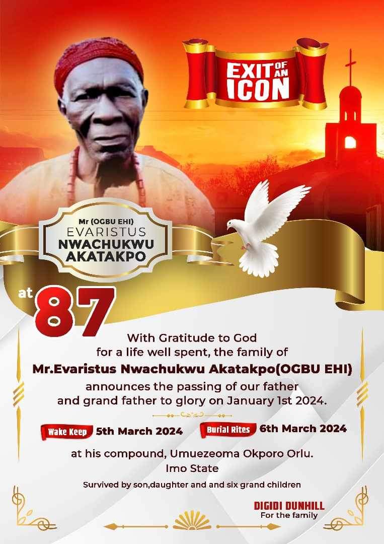 87-Year-Old Evaristus Akatakpo For Burial In Imo [See Poster]