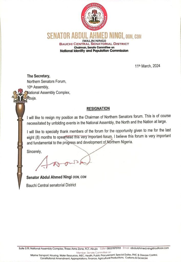 Suspended Senator Ningi Resigns [Letter Attached]