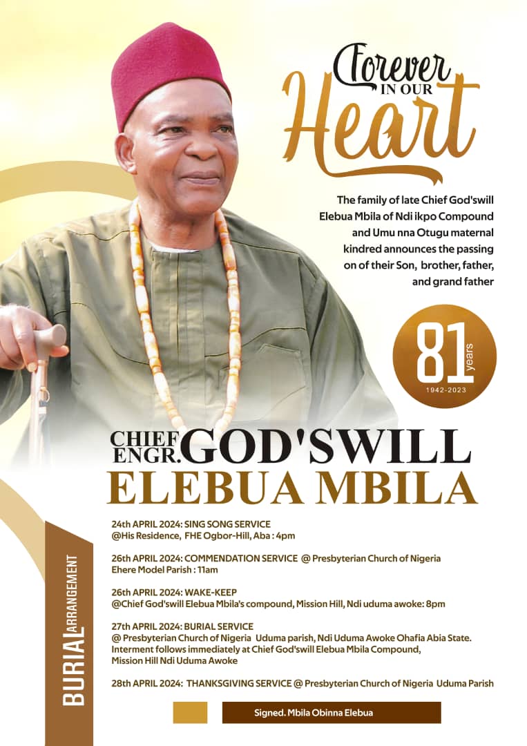 81-Year-Old Chief Godswill Mbila Set For Burial April 27 (SEE POSTER)