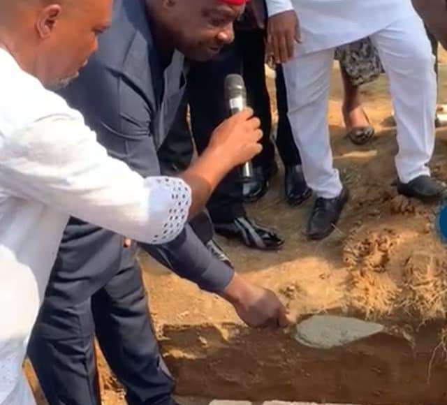 Ukwa West Mayor, Newman Azu performing the foundation laying ceremony of the Ukwa NBA Centre