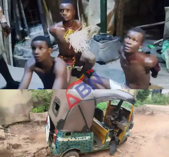 Suspected Robbers Nabbed In Umuahia After Their Tricycle Ran Out Of Fuel (Photos, Video) Suspected Robbers Nabbed In Umuahia After Their Tricycle Ran Out Of Fuel (PHOTOS)