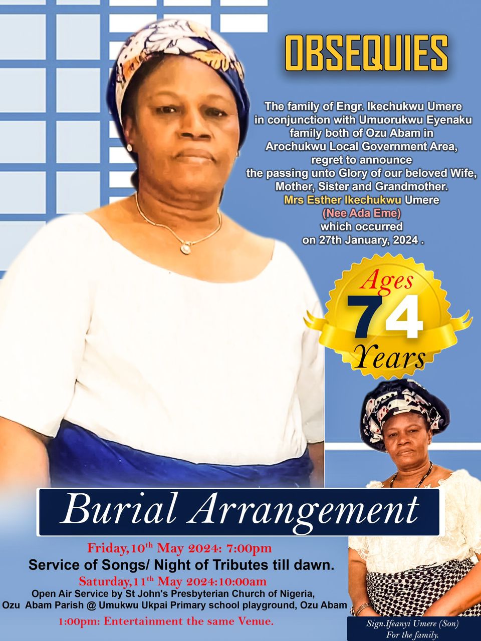 74-Year-Old Esther Umere Set For Burial In Ozu Abam [See Poster]