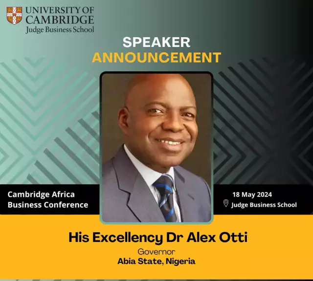 Gov. Otti Speaks At Cambridge University Conference In UK Gov. Otti Speaks At Cambridge University Conference In UK