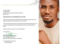 Former Bende LGA Deputy Chairman Promise Uzoma Okoro Dumps PDP Former Bende LGA Deputy Chairman Promise Uzoma Okoro Dumps PDP