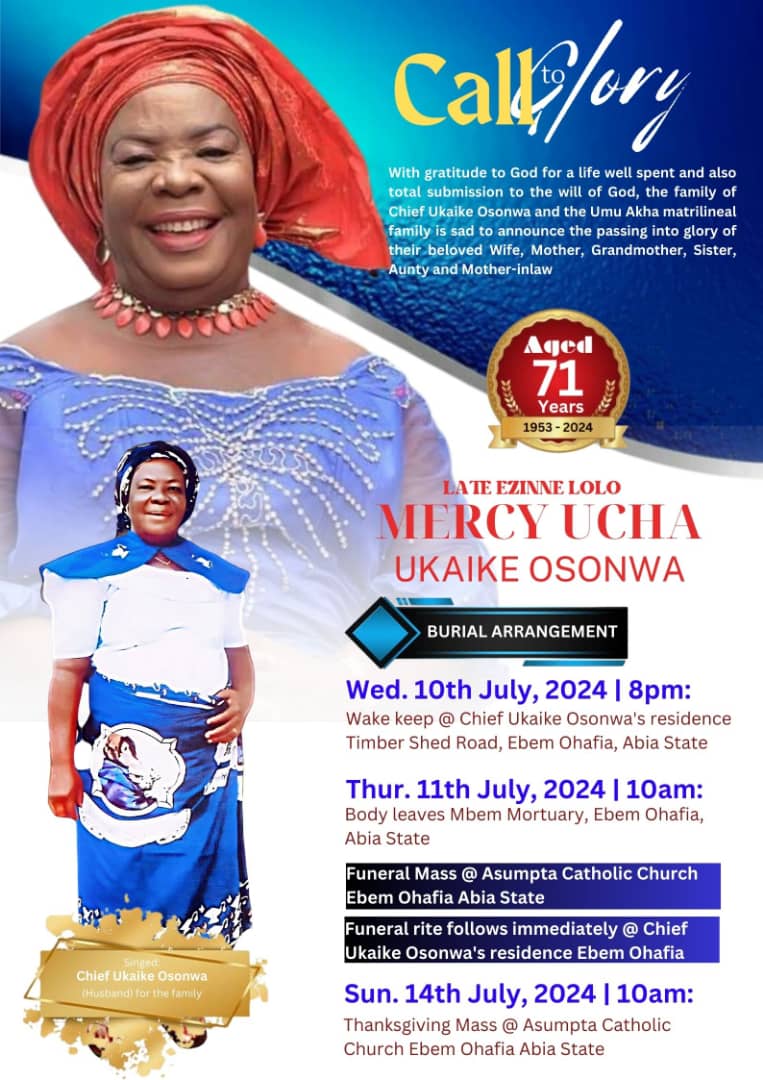 Renowned Matriarch, Ezinne Lolo Mercy Ukaike Osonwa, Set For Burial In Ebem Ohafia [See Poster]