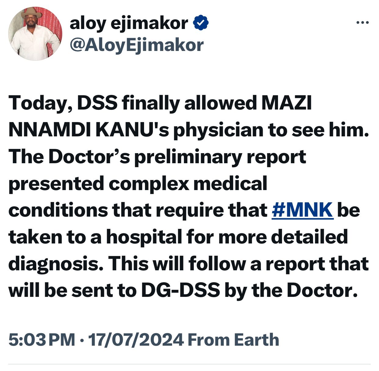 DSS Finally Allows Nnamdi Kanu's Doctor Access, Reveals Complex Medical Conditions