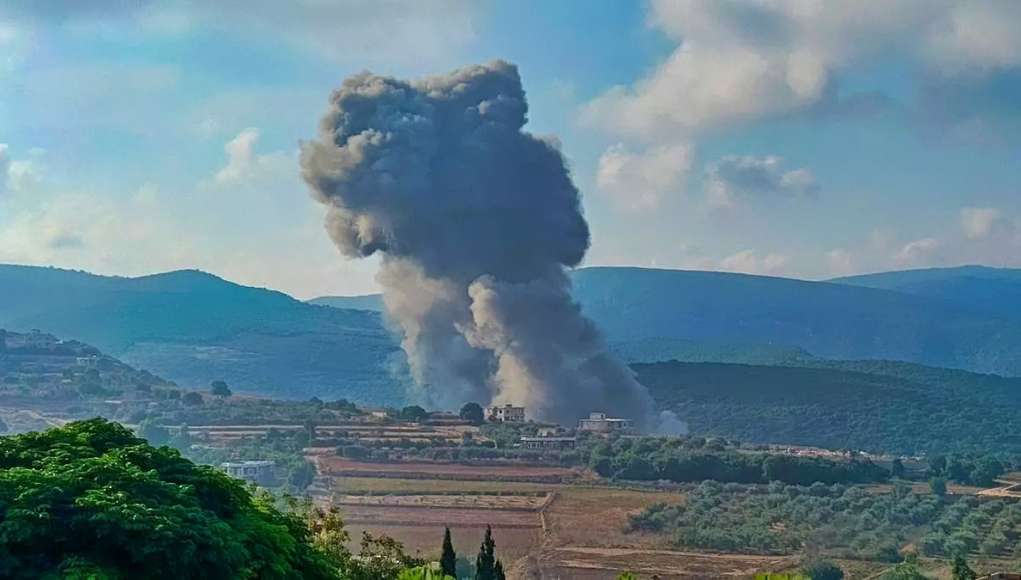 Smoke billows from the site of an Israeli airstrike on Zibqin in southern Lebanon on Sunday morning