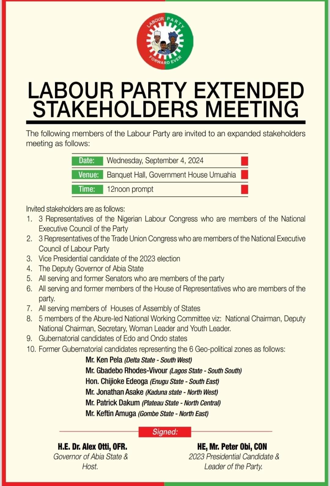 Labour Party To Hold Expanded Stakeholders Meeting In Umuahia