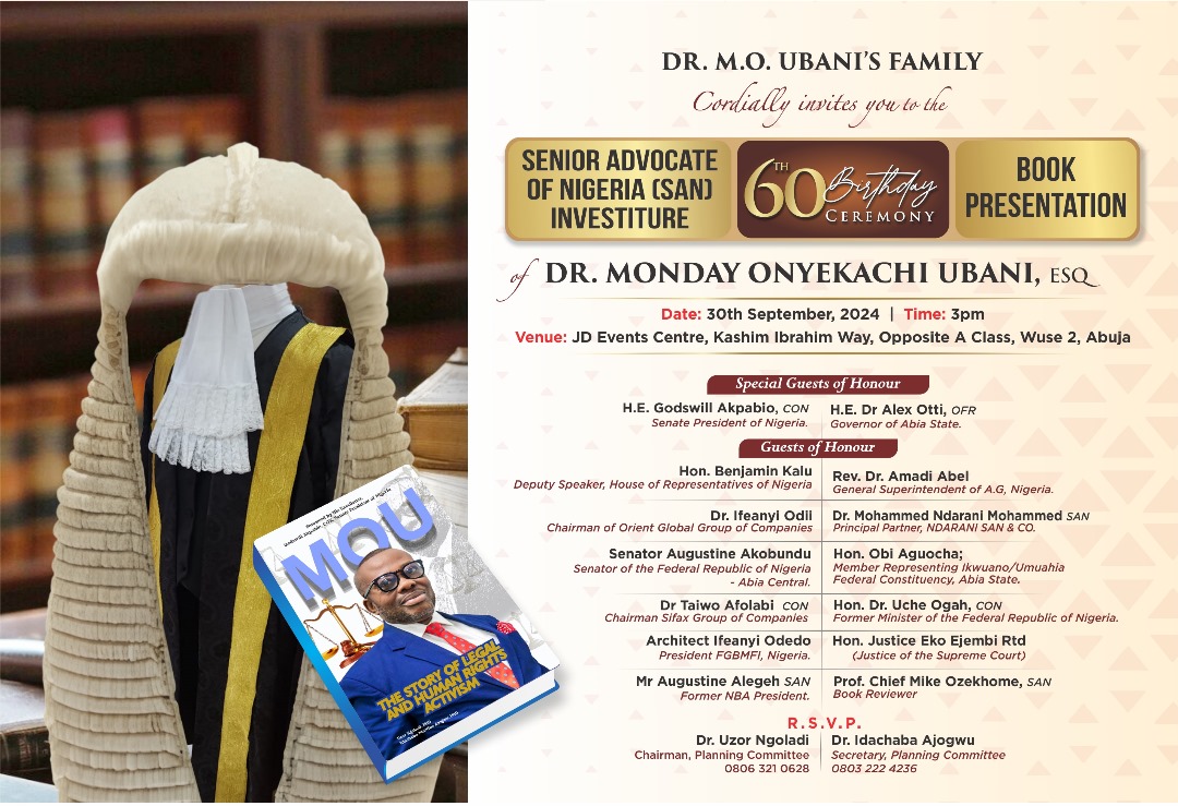 Dr. Monday Ubani To Mark 60th Birthday With Book Presentation, Akpabio, Otti, Others Invited