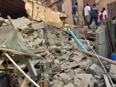 Panic As Two Storey Building Collapses In Lagos Panic As A Two-Storey Building Collapses In Lagos