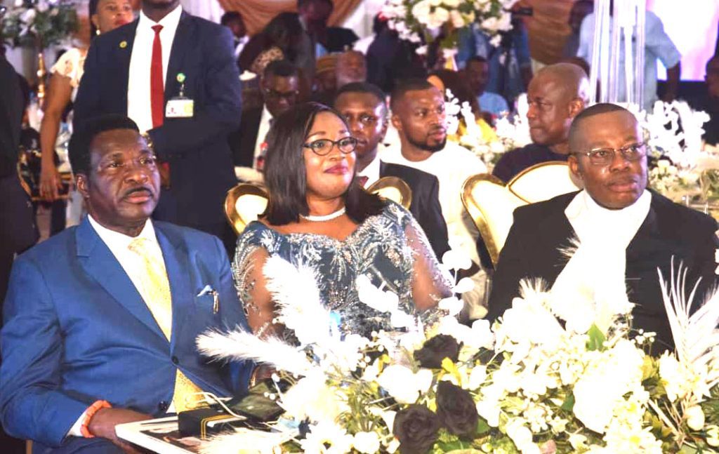 L-r … Book Reviewer, Prof Chief Mike Ozekhome ; wife of the Celebrant , Mrs. Faurstina Ubani; her husband Dr Monday Ubani (SAN).