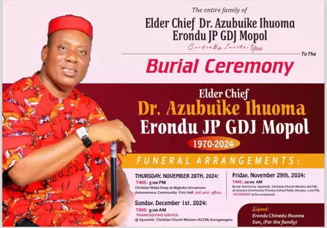 Elder Chief Dr. Azubuike Erondu JP GDJ Mopol To Be Laid To Rest Elder Chief Dr. Azubuike Erondu JP GDJ Mopol To Be Laid To Rest