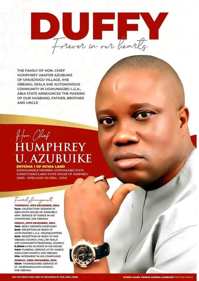 Former Abia Lawmaker, Humphrey Azubuike, Set To Be Laid To Rest [See Poster]