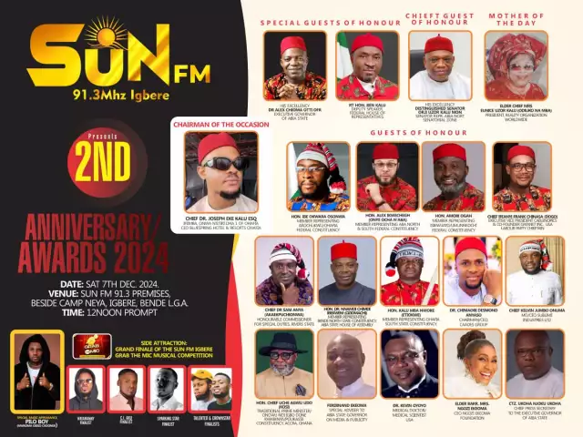 Sun FM 91.3 Igbere To Hold 2nd Anniversary And Awards December 7 Sun FM 91.3 Igbere To Hold 2nd Anniversary And Awards December 7