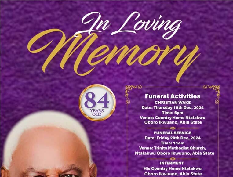 Elder F.O. Nnanna Orji JP To Be Laid To Rest In Ikwuano