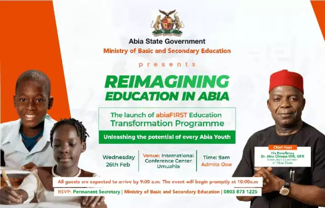 Abia Government Launches abiaFIRST Education Transformation Programme Abia Government Launches abiaFIRST Education Transformation Programme