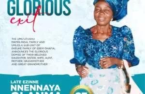 Ebem Ohafia Set To Bid Farewell To Late Ezinne Nnennaya Olanma Uduma Ukoha, Aged 95 (See Poster)
