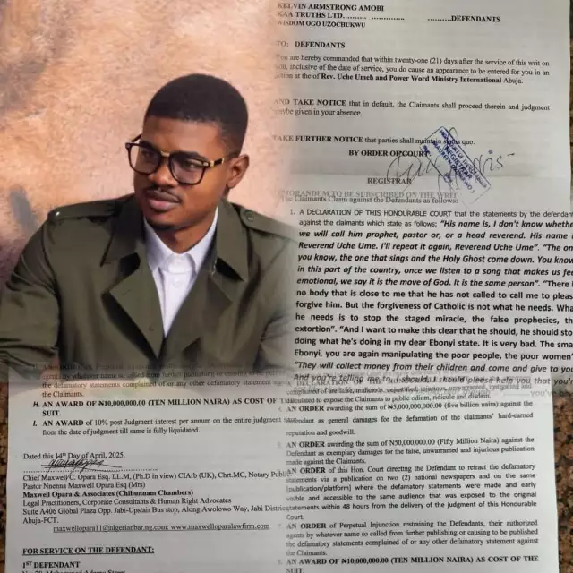 Rev Uche Ume Files N5 Billion Defamation Suit Against KAAtruths Podcast Host, Kelvin Amobi Rev Uche Ume Files N5 Billion Defamation Suit Against KAAtruths Podcast Host, Kelvin Amobi