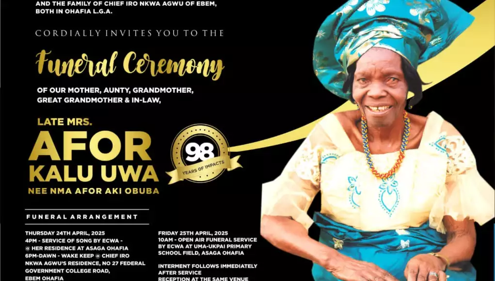 Ohafia Bids Farewell To 98-Year-Old Matriarch, Mrs. Afor Kalu Uwa