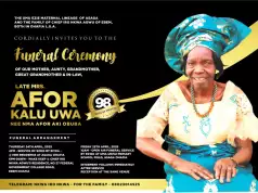 Ohafia Bids Farewell To 98-Year-Old Matriarch, Mrs. Afor Kalu Uwa Ohafia Bids Farewell To 98-Year-Old Matriarch, Mrs. Afor Kalu Uwa