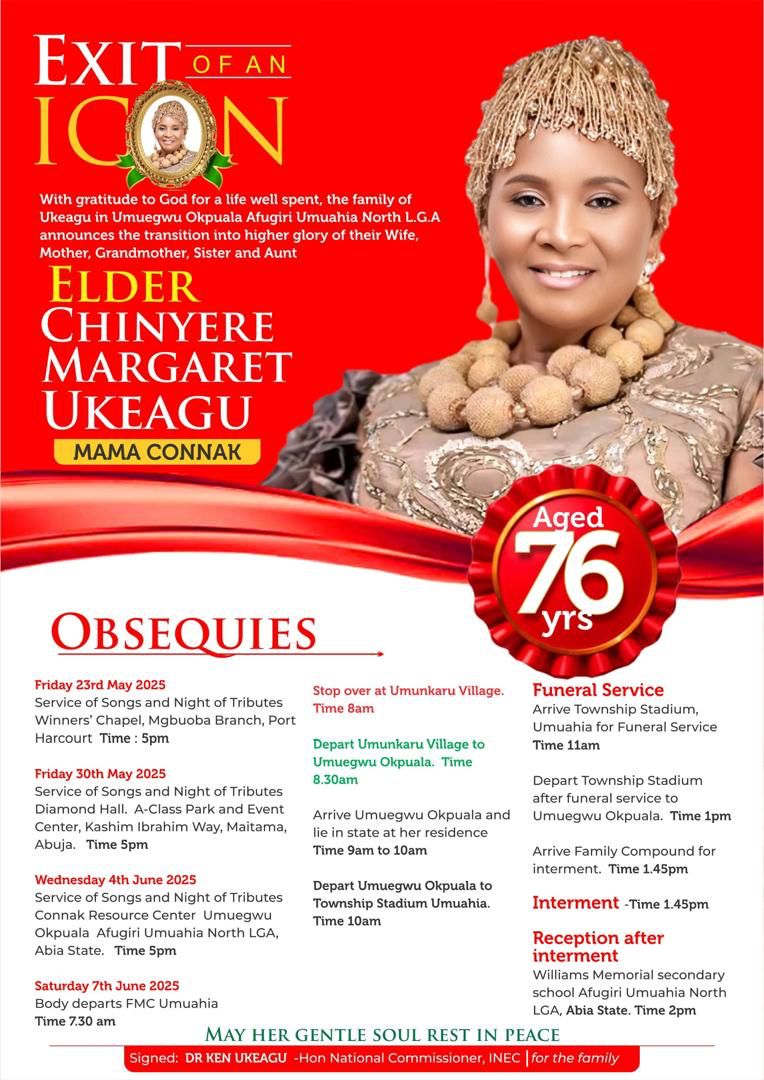 With deep love and gratitude, the family of Late Elder Chinyere Margret Ukeagu fondly known as Mama CONNAK
