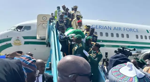 Remains Of Former President Buhari Arrive Katsina Airport Remains Of Former President Buhari Arrive Katsina Airport