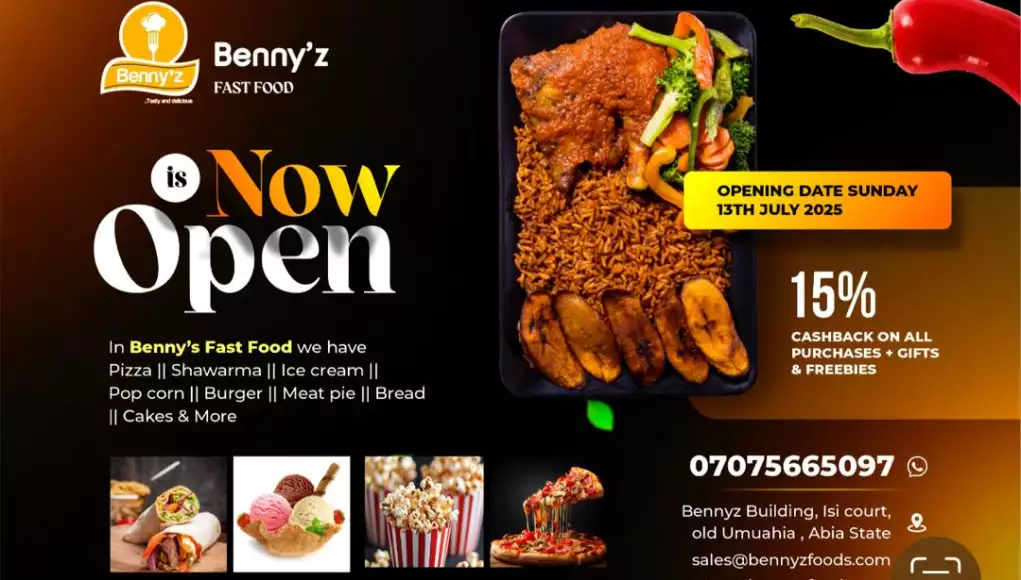 Benny’z Fast Food Set To Open Today In Umuahia With Freebies, iPhones, Special Discounts