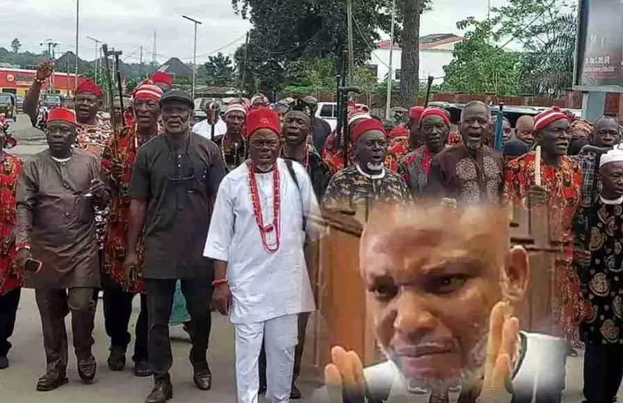 Igbo Elders Storm Abia Govt House, Demand Immediate Release Of Nnamdi Kanu
