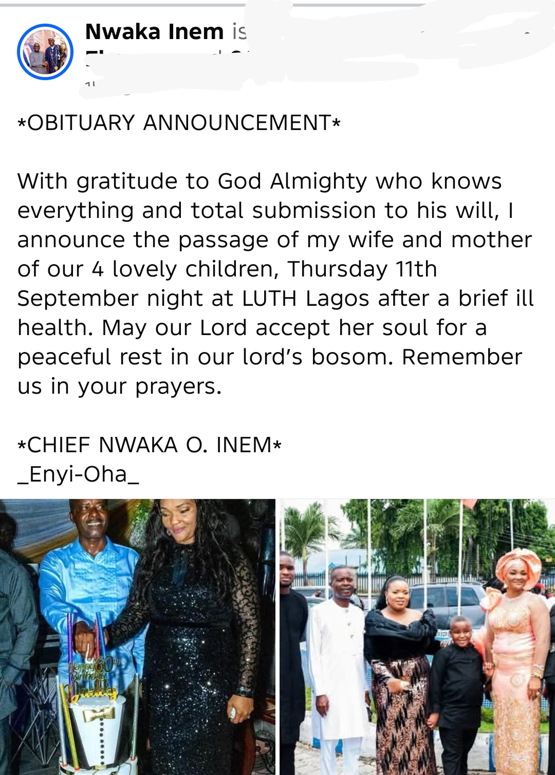 Abia Govt Mourns as Governor Otti’s Aide, Chief Nwaka Inem, Loses Wife