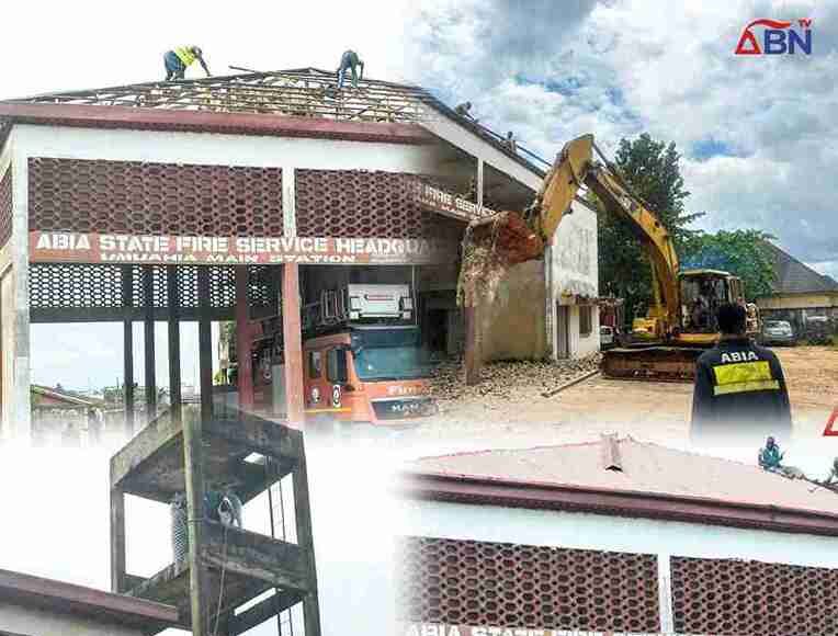 Governor Otti Set To Build Modern Fire Station in Umuahia, Demolishes Old Structure (Photos, Video)