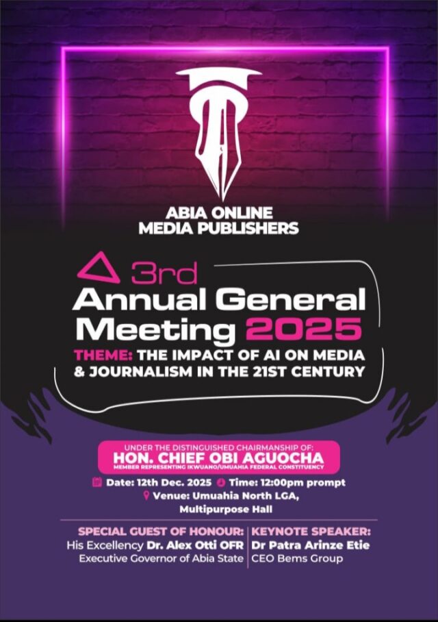 All Set For Abia Online Media Publishers 3rd AGM, Focuses On AI’s Impact On Modern Journalism All Set For Abia Online Media Publishers 3rd AGM, Focuses On AI’s Impact On Modern Journalism