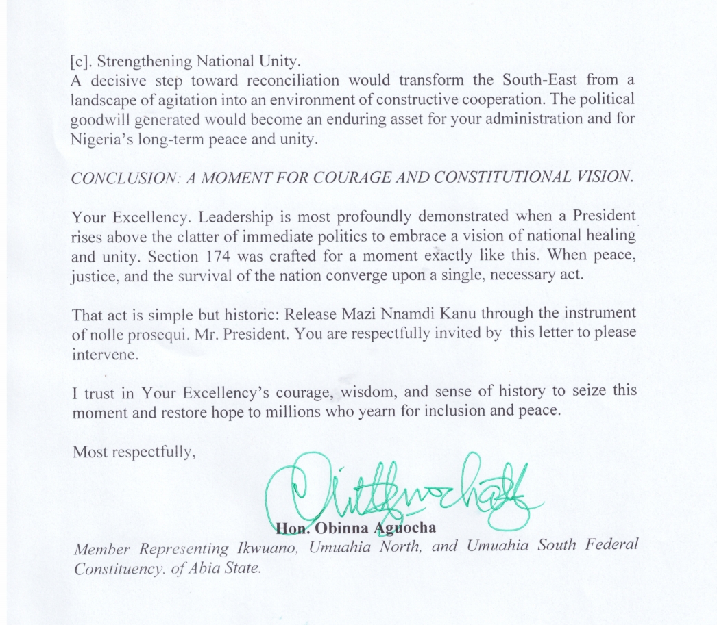 Lawmaker Obi Aguocha Writes Tinubu, Says Nnamdi Kanu’s Trial Is Hurting Nigeria [Letter Attached]