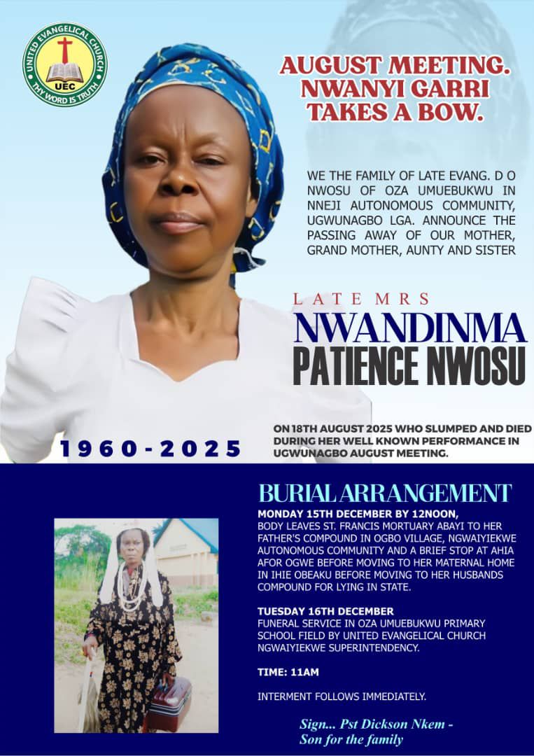 Popular Entertainer ‘Nwayi Garri’ Who Died During August Meeting Performance In Abia, Set For Burial Dec 16