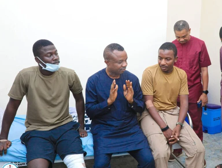 The-two-pilots-sitting-at-the-hospital-where-they-receive-medical-treatment-768x628 NAF Commend Pilots' Bravery, Professionalism After Jet Crash Escape