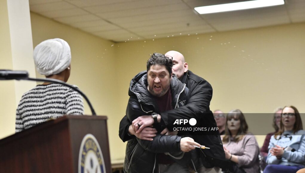 US-POLITICS-OMAR US Rep. Ilhan Omar Sprayed with Unknown Substance During Minneapolis Town Hall; Suspect Arrested