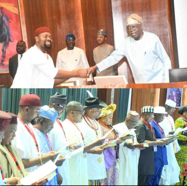 Tinubu Swears In Peter Eze, Ayo Omidiran, 36 Others As Federal Character Commissioners Tinubu Swears In Peter Eze, Ayo Omidiran, 36 Others As Federal Character Commissioners
