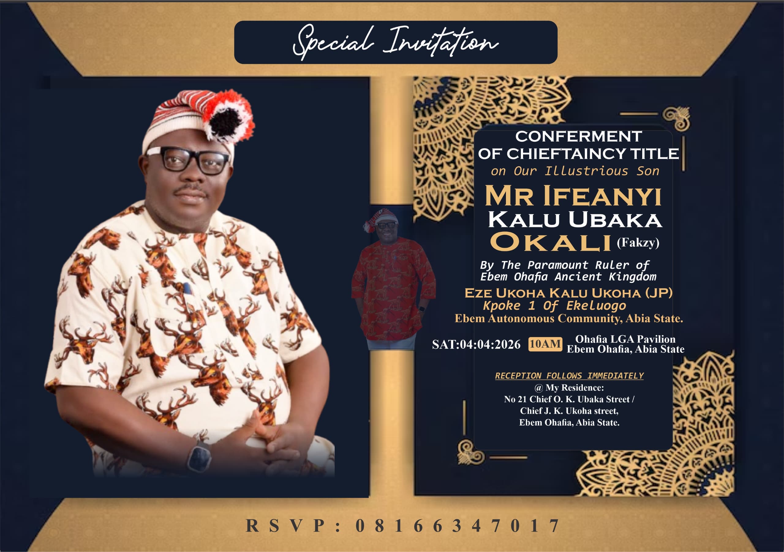 Ifeanyi Okali Who Declined Several Traditional Titles Accepts Rare Honour From Ebem Ohafia King