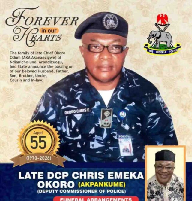 FINAL JOURNEY: Abia DCP Operations, Chris Emeka Okoro, To Be Buried April 25 In Imo FINAL JOURNEY: Abia DCP Operations, Chris Emeka Okoro, To Be Buried April 25 In Imo