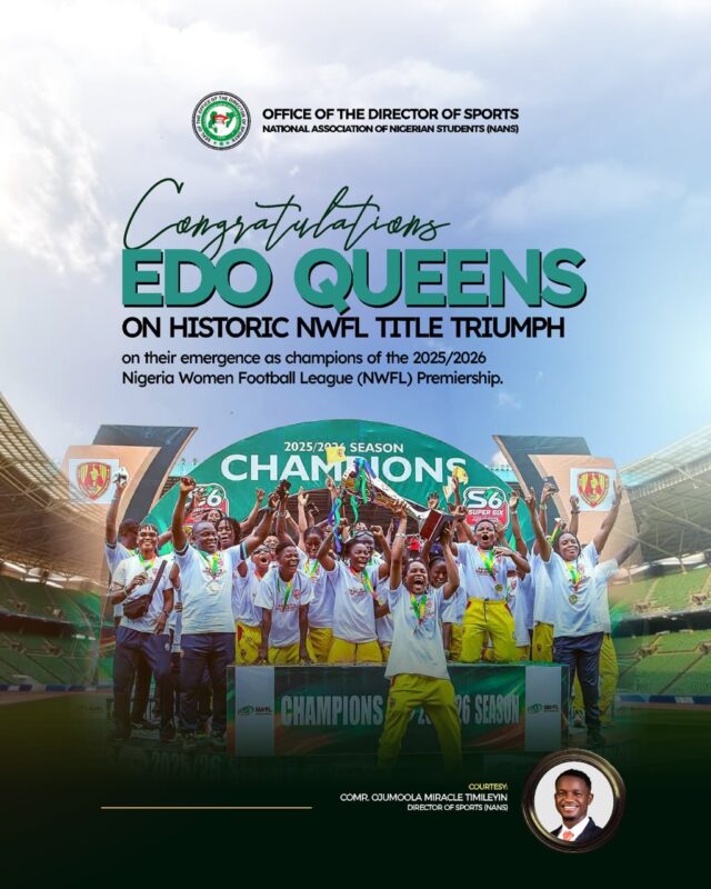 NANS Sports Director Timileyin Congratulates Edo Queens on NWFL Title