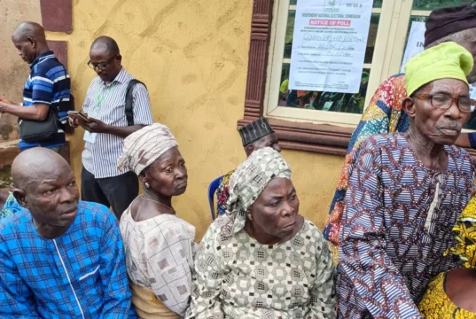 Photos: PDP Candidate Arrives Polling Unit As Elderly Voters Await Accreditation In Ikere Ekiti Photos: PDP Candidate Arrives Polling Unit As Elderly Voters Await Accreditation In Ikere Ekiti