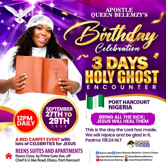 Apostle Queen Belemzy Marks Birthday With Three-Day Holy Ghost Encounter In Port Harcourt Apostle Queen Belemzy Marks Birthday With Three-Day Holy Ghost Encounter In Port Harcourt