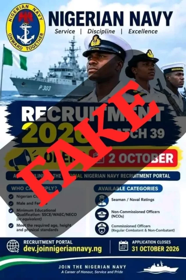 Nigerian Navy Cautions Public Against Fake Recruitment Notice Nigerian Navy Cautions Public Against Fake Recruitment Notice